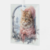 Cat Lover Tabby Kitten Roze Frilly Kleding Glas Ornament (Voorkant links)