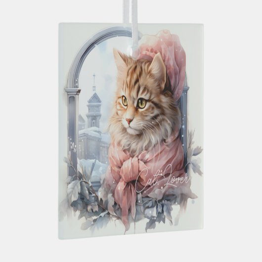 Cat Lover Tabby Kitten Roze Frilly Kleding Glas Ornament (Voorkant Rechts)