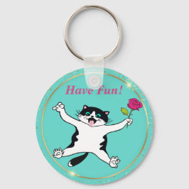 Cat Lover Tuxedo Cat have Fun Sleutelhanger