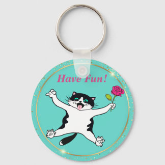 Cat Lover Tuxedo Cat have Fun Sleutelhanger