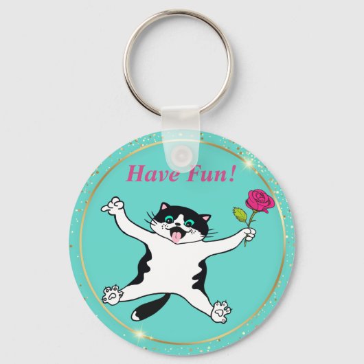 Cat Lover Tuxedo Cat have Fun Sleutelhanger (Voorkant)