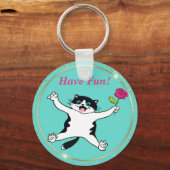 Cat Lover Tuxedo Cat have Fun Sleutelhanger (Voorkant)