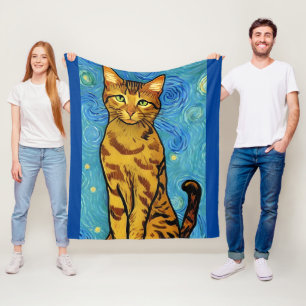 Cat Lover Van Gogh Style Sterrennacht Fleece Deken