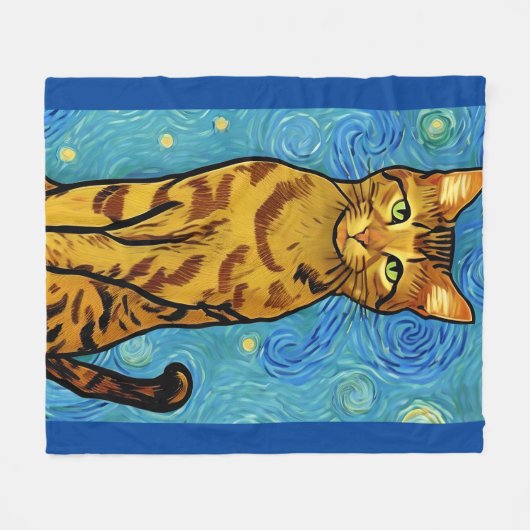 Cat Lover Van Gogh Style Sterrennacht Fleece Deken (Voorkant (Horizontaal))