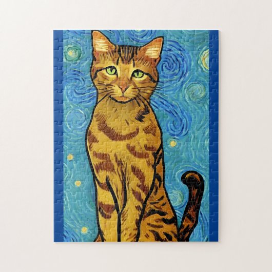 Cat Lover Van Gogh Style Sterrennacht Legpuzzel (Verticaal)