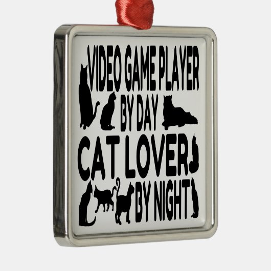 Cat Lover Video Game Player Metalen Ornament (Rechts)