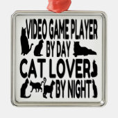 Cat Lover Video Game Player Metalen Ornament (Voorkant)