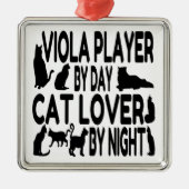 Cat Lover Viola Speler Metalen Ornament (Voorkant)