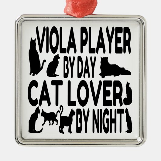 Cat Lover Viola Speler Metalen Ornament (Voorkant)