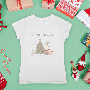 Cat Lover Whimsical Christmas Waterverf T-shirt