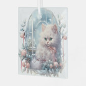 Cat Lover Wit Kitten Roze Boog en Ballen Glas Ornament (Voorkant links)