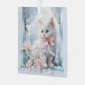 Cat Lover Wit Kitten Roze Boog Glas Ornament (Voorkant links)