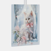 Cat Lover Wit Kitten Roze Boog Glas Ornament (Voorkant Rechts)