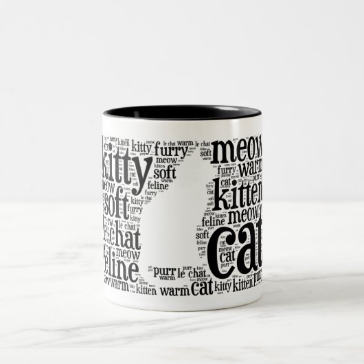 Cat Lover Word Art Coffee-Mok in zwart Tweekleurige Koffiemok (Center)