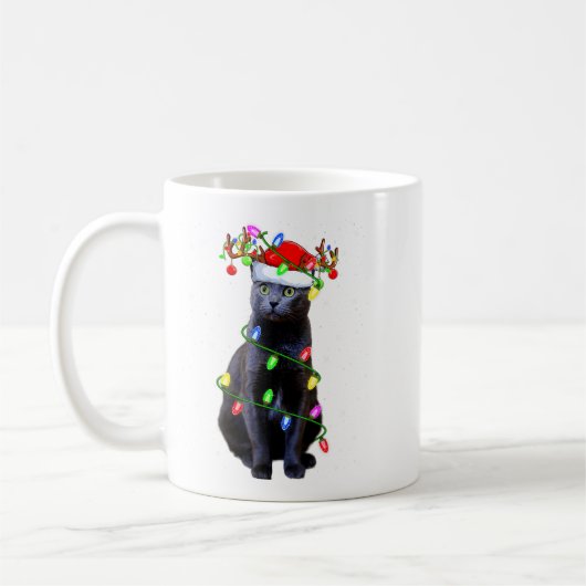 Cat Lover Xmas Lighting Santa Russian Blue Cat Chr Koffiemok (Links)