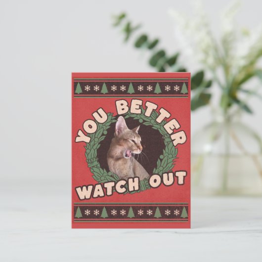 Cat Lover's Better Watch out Funny Kerstmis Briefkaart (Staand voorkant)