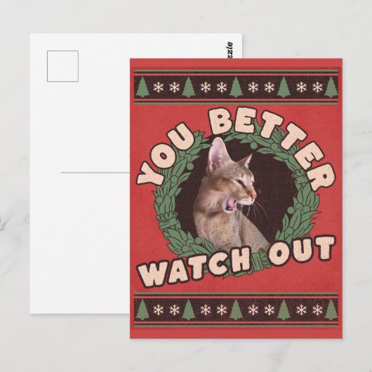 Cat Lover's Better Watch out Funny Kerstmis Briefkaart (Voorkant / Achterkant)