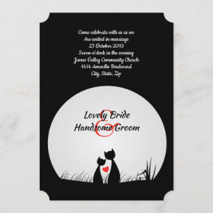 Cat Lovers Black White Moon Huwelijksuitnodiging Kaart