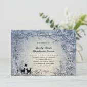 Cat Lovers Blue Vintage Wedding Invitation Kaart (Staand voorkant)