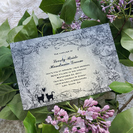 Cat Lovers  Blue Vintage Wedding Invitation Kaart