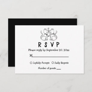 Cat Lovers Cartoon Kat White Black Wedding RSVP