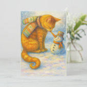 Cat Lover's Christmas Sarah and the Snowman Feestdagenkaart (Staand voorkant)