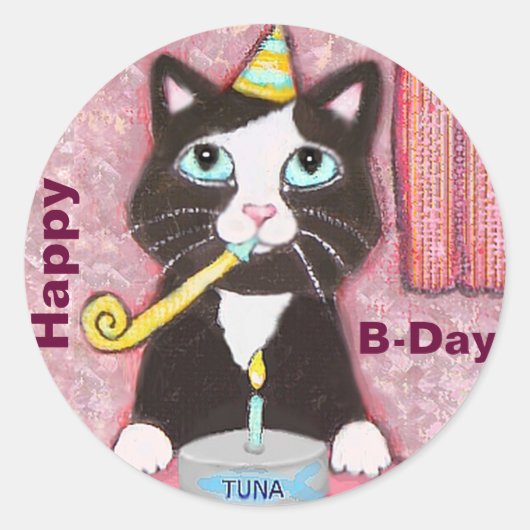 Cat Lover's Custom Happy Birthday-stickers Ronde Sticker (Voorkant)