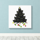 Cat Lovers Cute and Funny Holiday Tree Kerstmis Canvas Afdruk (Insitu (Houten vloer))