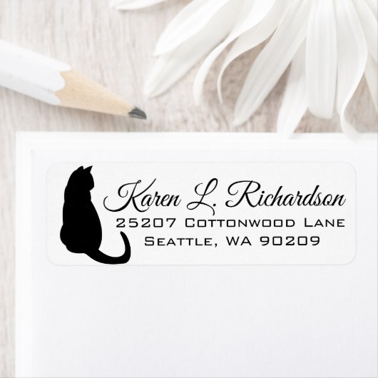 Cat Lover's Dramatic Black Cat Silhouette Address Etiket (Insitu)