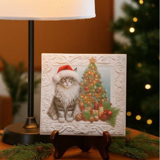 Cat Lovers Embossed Christmas Holiday  Tegeltje