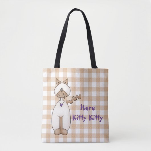Cat Lovers Gingham Canvas tas (Voorkant)
