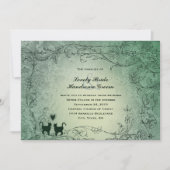 Cat Lovers Green Vintage Wedding Kaart (Voorkant)