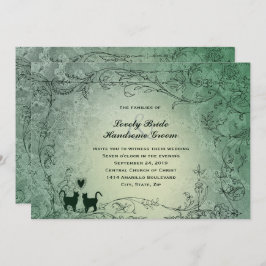 Cat Lovers  Green Vintage Wedding Kaart