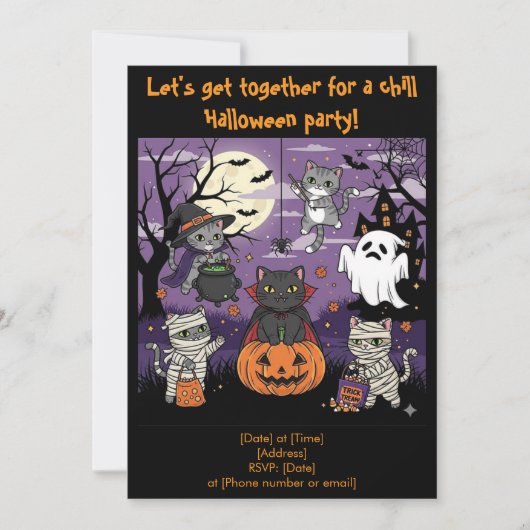 Cat Lovers Halloween Uitnodiging (Voorkant)
