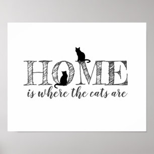 Cat Lovers Home Quote Minimalist Zwart-wit Poster