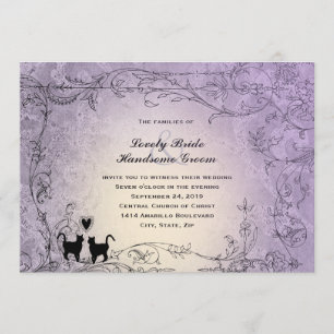 Cat Lovers  Lavendel Vintage bruiloft Kaart