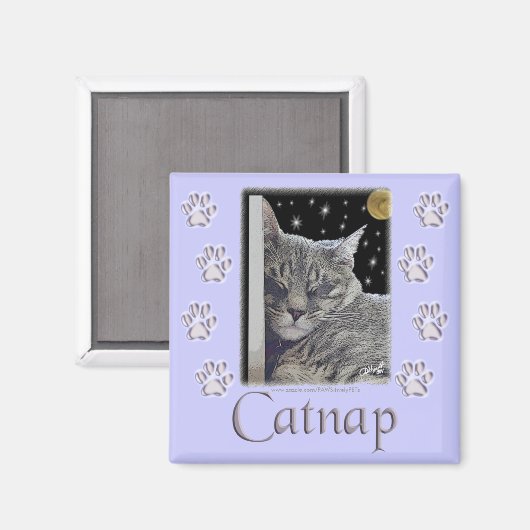 Cat Lover's Paarse poten "Catnap" Magneet (Voorkant / Achterkant)