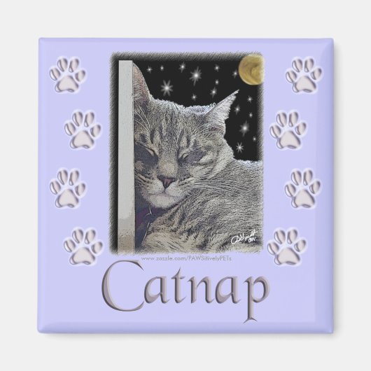 Cat Lover's Paarse poten "Catnap" Magneet (Voorkant)
