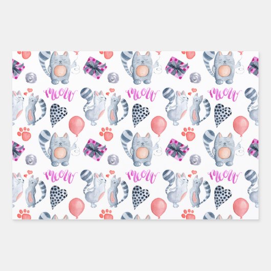 Cat Lovers Pattern Birthday Inpakpapier Vel (Voorkant)