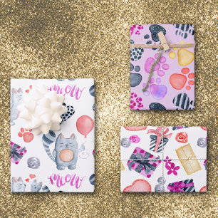 Cat Lovers Pattern Birthday Inpakpapier Vel
