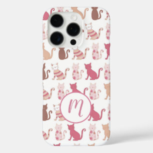 Cat Lovers Pattern Monogram iPhone 16 Pro Hoesje