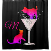 Cat Lovers Pink Black Modern Monogram Douchegordijn (Voorkant)
