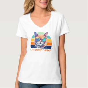 Cat Lovers Retro Ik doe wat Ik Wil Grappig T-shirt