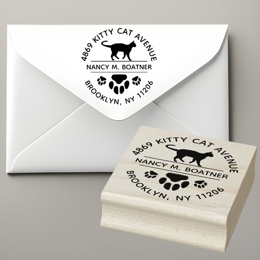 Cat Lover's Round Return Adres Stempel met Paws