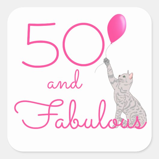 Cat Lover's roze 50 en Fabulous Birthday Vierkante Sticker (Voorkant)