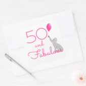 Cat Lover's roze 50 en Fabulous Birthday Vierkante Sticker (Envelop)