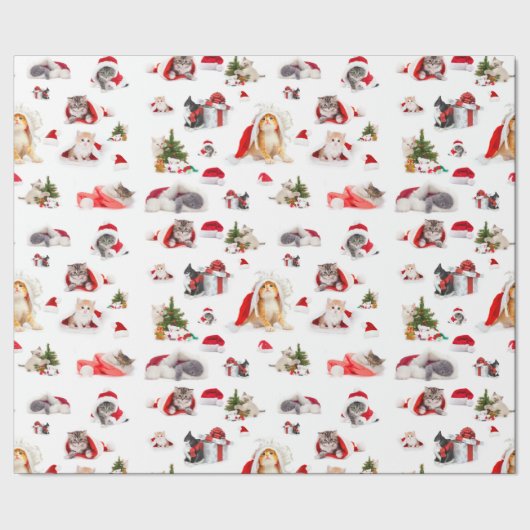 Cat Lovers Schattige kerstkantjes Cadeaupapier (Zoom)