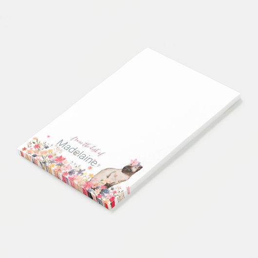 Cat Lovers Siamese Kitten Floral Personal Post-it® Notes (Schuin)