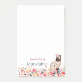 Cat Lovers Siamese Kitten Floral Personal Post-it® Notes