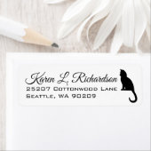 Cat Lover's Sitting Black Cat Silhouette Address Etiket (Insitu)